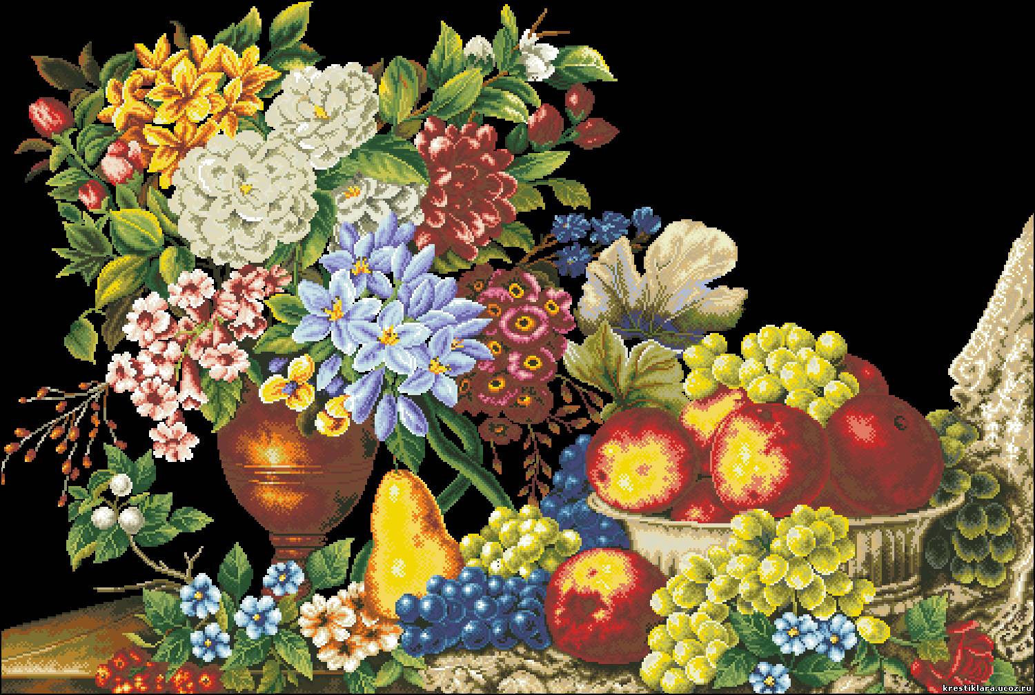 Вышивка ваза с фруктами